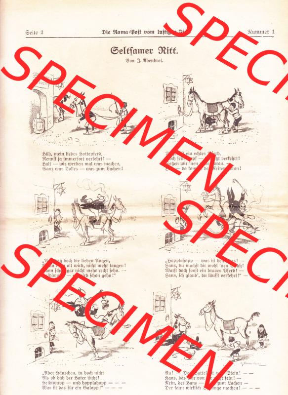 Die Rama-Post vom lustigen Fips, 1929, 1930, 5. Jahrgang, Nr. 1 Seite 2, Seltsamer Ritt. Die Digitalen JPG-Bilder der digitalisierten Zeitschrift Die... Sammlung