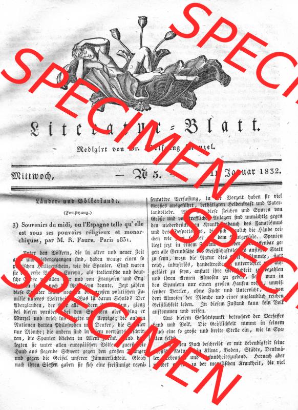 Morgenblatt 1832, Mittwoch, 11 Januar, Nr. 5, Seite 17, Länder und Völkerkunde. Das Digitale Bild / Foto der relativ wertvollen „Morgenblatt... Sammlung