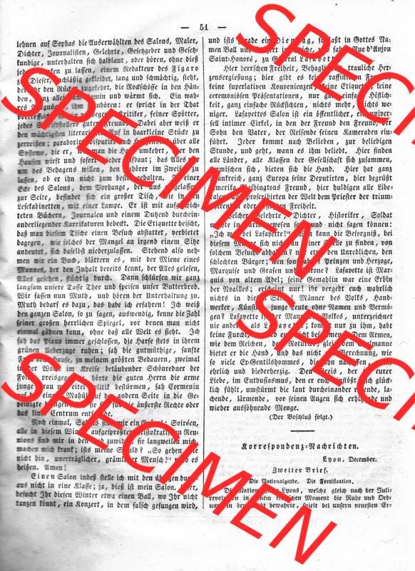 Morgenblatt 1832, Montag, 16 Januar, Nr. 13, Seite 51, Lafayettes Salon. Das Digitale Bild / Foto der relativ wertvollen „Morgenblatt für gebildete... Sammlung