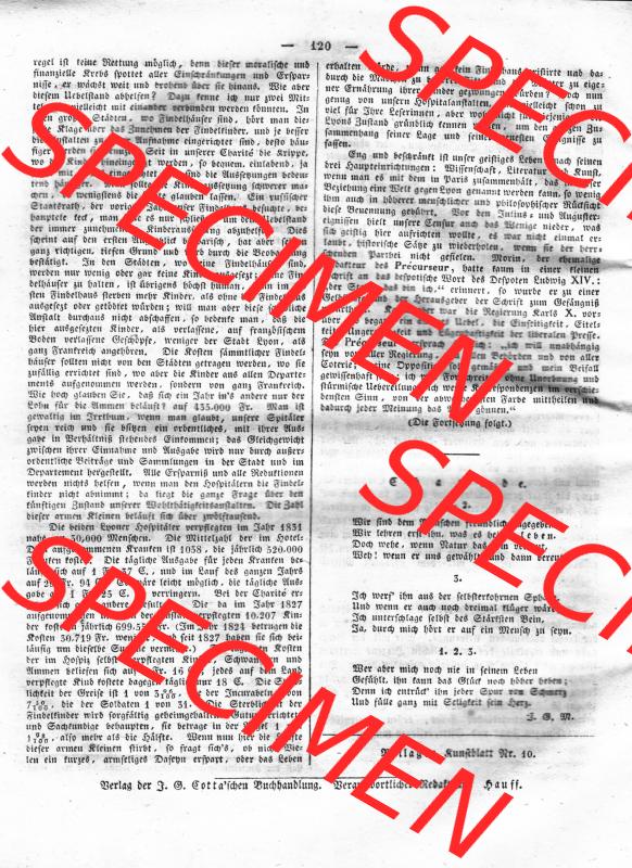 Morgenblatt 1832, Sonnabend, 4. Februar, Nr. 30, Seite 120, Korrespondenz-Nachrichten. Das Digitale Bild / Foto einer Einzelseite der relativ wertvollen... Sammlung