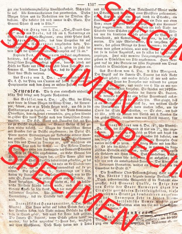Augsburg 1832, 347, Mittwoch 12. Dezember, Augsburger Abendzeitung Seite 1387. Die Digitalen JPG-Bilder der digitalisierten Augsburger Zeitung können heruntergeladen... Sammlung