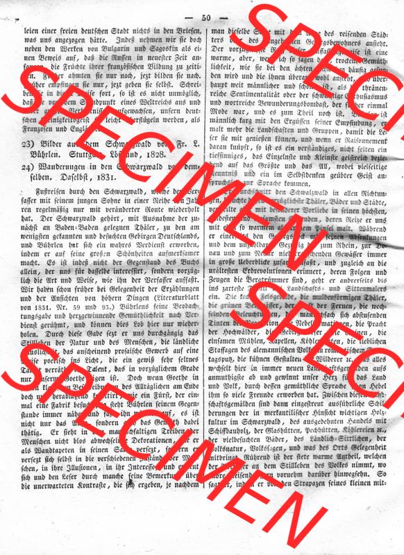 Morgenblatt 1832, Freitag 3 Februar, Nr. 13, Seite 50, Literaturblatt mit Länder und Völkerkunde. Das Digitale Bild / Foto von einer Seite der Literaturblatt-Beilage... Sammlung