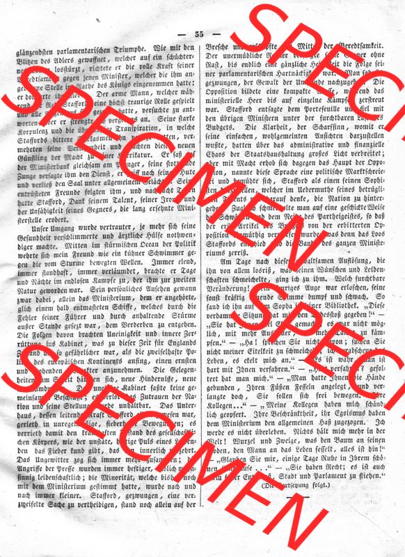 Morgenblatt 1832, Mittwoch, 11 Januar, Nr. 9, Seite 35, Fortsetzung von Der Politiker. Das Digitale Bild / Foto der relativ wertvollen „Morgenblatt... Sammlung