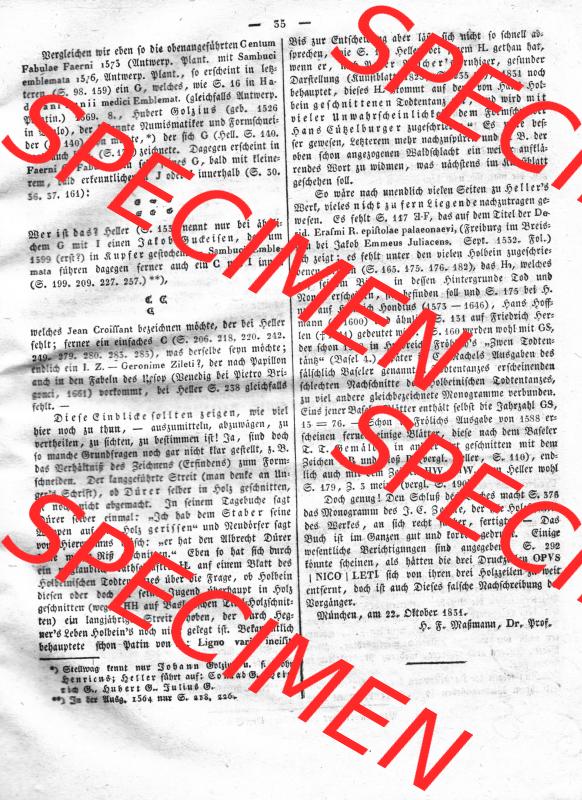 Morgenblatt 1832, Donnerstag 2 Februar, Nr. 9, Seite 35, Kunst-Blatt, Monogrammen - Kunde. Das Digitale Bild / Foto vom Kunstblatt der relativ wertvollen... Sammlung