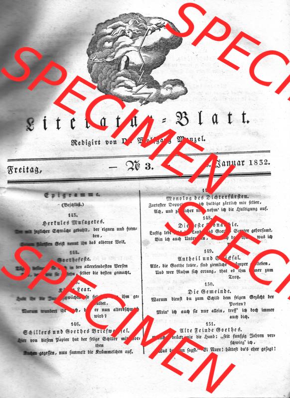 Morgenblatt 1832, 6 Januar, Nr. 3, Seite 9, Literatur-Blatt, Epigramme. Das Digitale Bild / Foto der relativ wertvollen „Morgenblatt für gebildete... Sammlung