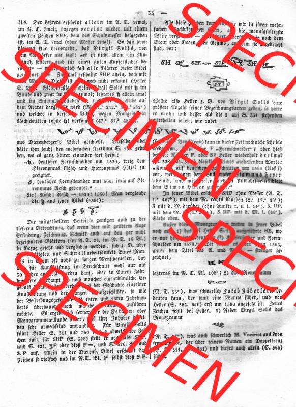 Morgenblatt 1832, Donnerstag 2 Februar, Nr. 9, Seite 34, Kunstblatt, Monogrammenkunde. Das Digitale Bild / Foto vom Kunstblatt der relativ wertvollen „Morgenblatt... Sammlung