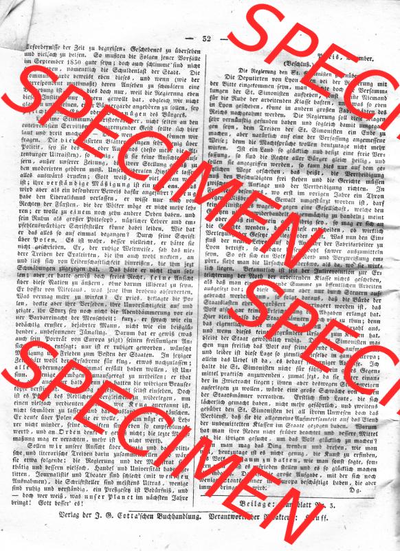 Morgenblatt 1832, Dienstag, 10 Januar, Nr. 8, Seite 32, Artikel Die Regierung den St. Simonisten gegenüber. Das Digitale Bild / Foto der relativ... Sammlung
