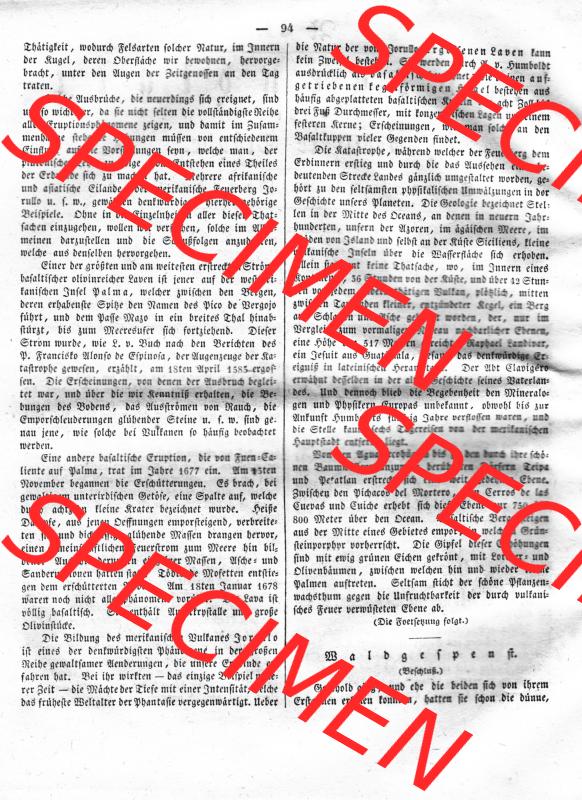 Morgenblatt 1832, Sonnabend, 28 Januar, Nr. 24, Seite 94, Über das Alter der basaltischer Eruptionen. Das Digitale Bild / Foto der relativ wertvollen... Sammlung
