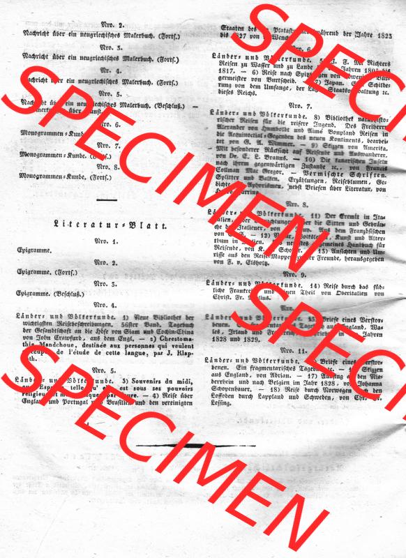 Morgenblatt 1832, Inhaltsverzeichnis Seite 2, Morgenblatt für gebildete Stände, Januar/Februar 1832. Das Digitale Bild / Foto vom Inhalt / Inhaltsverzeichnis... Sammlung