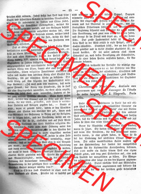 Morgenblatt 1832, Monatg 9 Januar, Nr. 4, Seite 15, Literatur-Blatt, Länder und Völkerkunde. Das Digitale Bild / Foto der relativ wertvollen „Morgenblatt... Sammlung