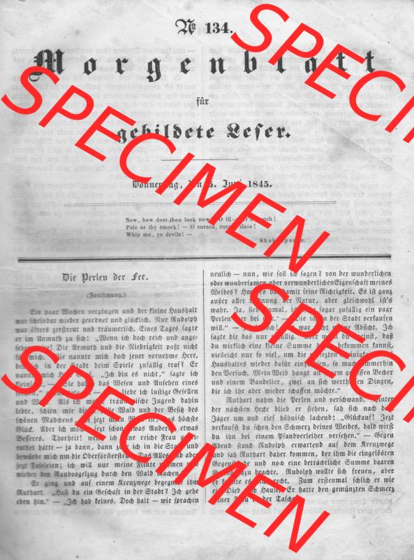 Morgenblatt für gebildete Leser 1845, Donnerstag, 5. Juni, Nr. 134, Seite 533, Die Perlen der See. Das Digitale Bild / Foto einer Einzelseite... Sammlung