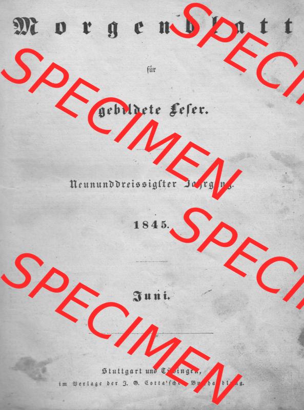 Morgenblatt für gebildete Leser 1845, Seite 1. Juni, Inhalt der Morgenblatt für Juni 1845. Das Digitale Bild / Foto einer Einzelseite der relativ wertvollen „Morgenblatt... Sammlung