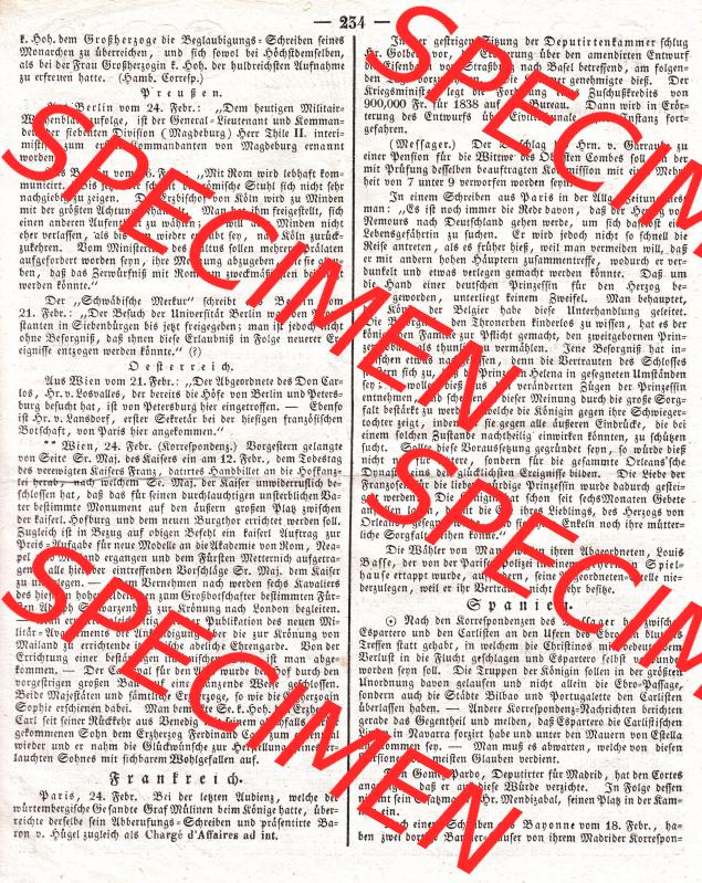 Augsburg 1838, Nr. 59, Mittwoch 28. Februar, Augsburger Abendzeitung Seite 234. Die Digitalen JPG-Bilder der digitalisierten Augsburger Zeitung 1838 können heruntergeladen... Sammlung