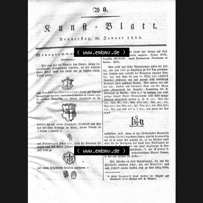 Morgenblatt 1832, Donnerstag 26 Januar, Nr. 8, Seite 29, Kunst-Blatt, Monogrammen - Kunde. Das Digitale Bild / Foto vom Kunstblatt der relativ wertvollen... Sammlung