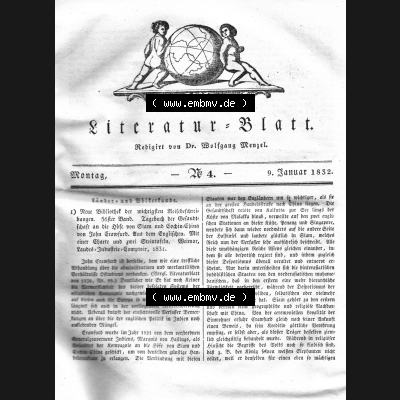 Morgenblatt 1832, Monatg 9 Januar, Nr. 4, Seite 13, Literatur-Blatt, Länder und Völkerkunde. Das Digitale Bild / Foto der relativ wertvollen „Morgenblatt... Sammlung