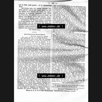 Morgenblatt 1832, Mittwoch, 1. Februar, Nr. 27, Seite 108, Korrespondenz Nachrichten. Das Digitale Bild / Foto einer Einzelseite der relativ wertvollen... Sammlung