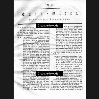 Morgenblatt 1832, Donnerstag 2 Februar, Nr. 9, Seite 33, Kunst-Blatt, Monogrammen - Kunde. Das Digitale Bild / Foto vom Kunstblatt der relativ wertvollen... Sammlung