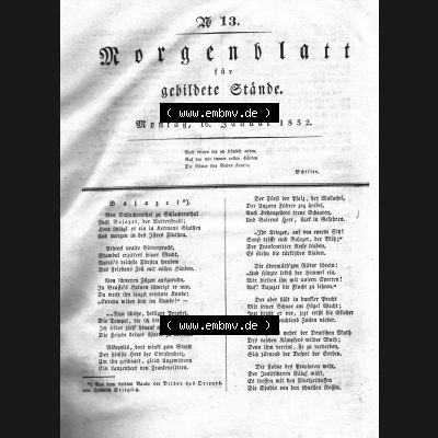 Morgenblatt 1832, Montag, 16 Januar, Nr. 13, Seite 49, Bajazet. Das Digitale Bild / Foto der relativ wertvollen „Morgenblatt für gebildete Stände“-Zeitschrift... Sammlung