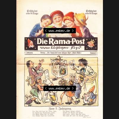 Die Rama-Post vom lustigen Fips, 1929, 1930, 5. Jahrgang, Nr. 1 Seite 1, Zum 5. Jahrgang. Die Digitalen JPG-Bilder der digitalisierten Zeitschrift... Sammlung