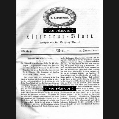 Morgenblatt 1832, Montag 16 Januar, Nr. 7, Seite 25, A. D. Humboldt, Länder und Völkerkunde. Das Digitale Bild / Foto der relativ... Sammlung