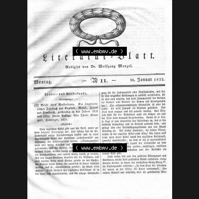 Morgenblatt 1832, Montag 30 Januar, Nr. 11, Seite 41, Literatur-Blatt mit Länder und Völkerkunde. Das Digitale Bild / Foto der relativ wertvollen „Morgenblatt... Sammlung