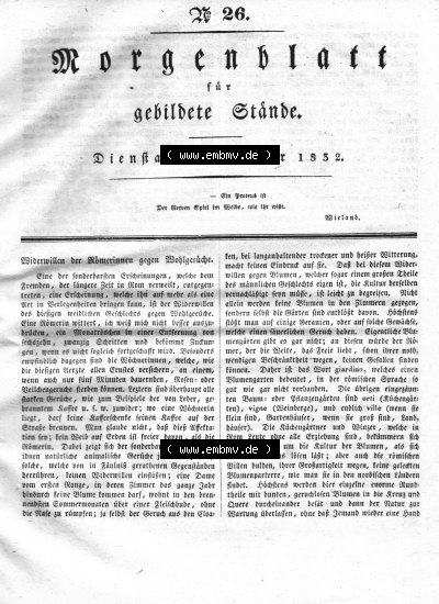 Morgenblatt 1832, Dienstag, 31. Januar, Nr. 26, Seite 101, Wiederwillen der Römerinnen gegen Wohlgerüche. Sammlung