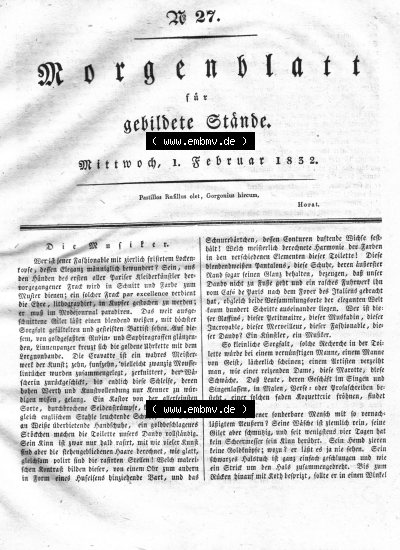 Morgenblatt 1832, Mittwoch, 1. Februar, Nr. 27, Seite 105, Artikel Die Musiker. Sammlung
