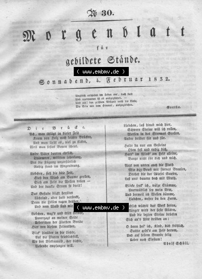 Morgenblatt 1832, Sonnabend, 4. Februar, Nr. 30, Seite 117, Die Brüde. Sammlung