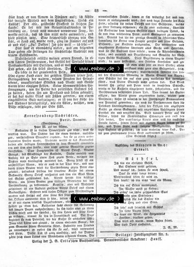 Morgenblatt 1832, Sonnabend, 14 Januar, Nr. 10, Seite 48, Korrespondenz Nachrichten. Sammlung