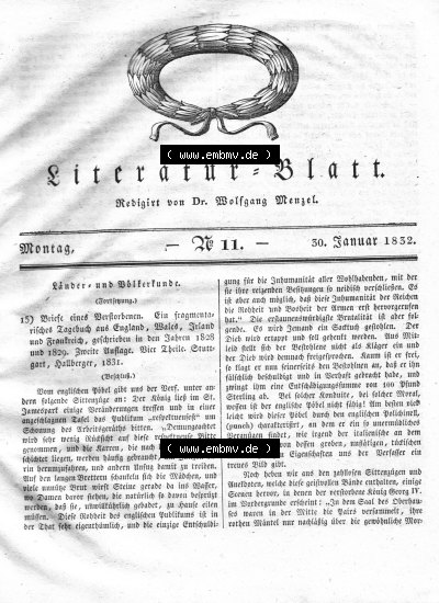 Morgenblatt 1832, Montag 30 Januar, Nr. 11, Seite 41, Literatur-Blatt mit Länder und Völkerkunde. Sammlung
