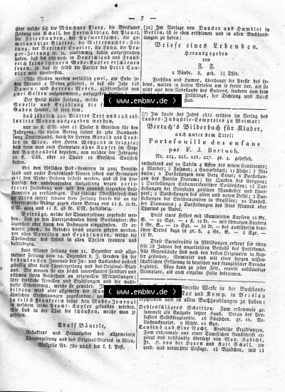 Morgenblatt 1832, Sonnabend 14 Januar, Nr. 2, Seite 7. Notiz für Deflamatoren. Sammlung
