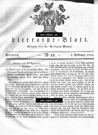 Morgenblatt 1832, Mittwoch 1 Februar, Nr. 12, Seite 45, Literatur-Blatt mit Länder und Völkerkunde. Sammlung