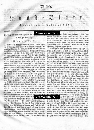 Morgenblatt 1832, Sonnabend 4 Februar, Nr. 10, Seite 37, Kunst-Blatt, Das Fenster in der St. Lorenzkirche Nürnberg. Sammlung