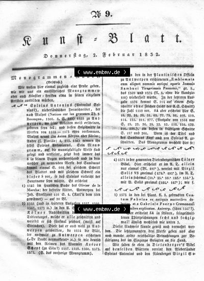 Morgenblatt 1832, Donnerstag 2 Februar, Nr. 9, Seite 33, Kunst-Blatt, Monogrammen - Kunde. Sammlung