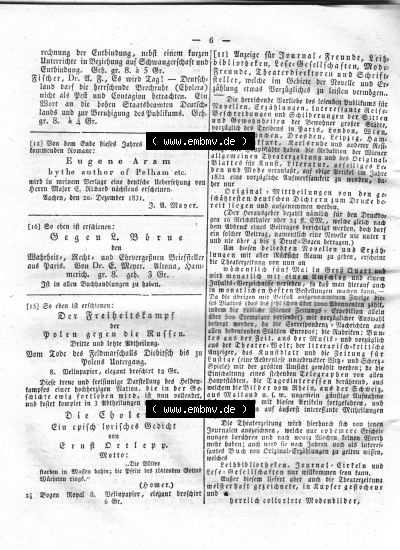 Morgenblatt 1832, Sonnabend 14 Januar, Nr. 2, Seite 6, Intelligenz-Blatt, Notiz für Deflamatoren. Sammlung