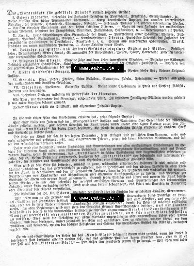 Morgenblatt 1832, Inhaltsverzeichnis Seite 4, Morgenblatt für gebildete Stände, Januar/Februar 1832. Sammlung