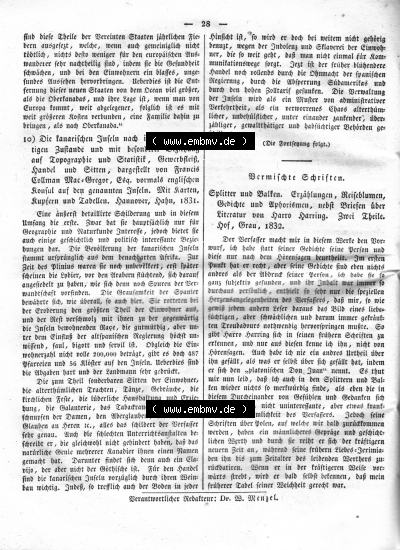 Morgenblatt 1832, Montag 16 Januar, Nr. 7, Seite 28, A. D. Humboldt, Länder und Völkerkunde. Sammlung