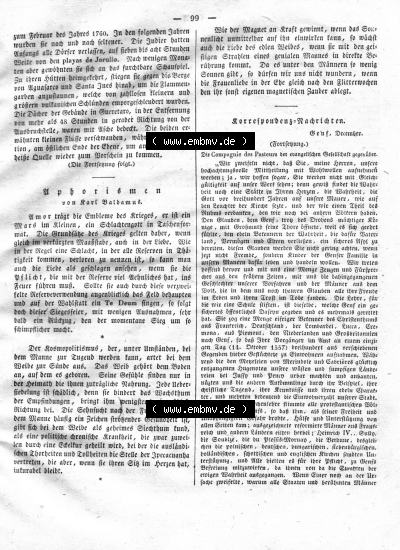 Morgenblatt 1832, Montag, 30. Januar, Nr. 25, Seite 99, Artikel Upborismen von Karl Baldamus und Korrespondenz Nachrichten. Sammlung