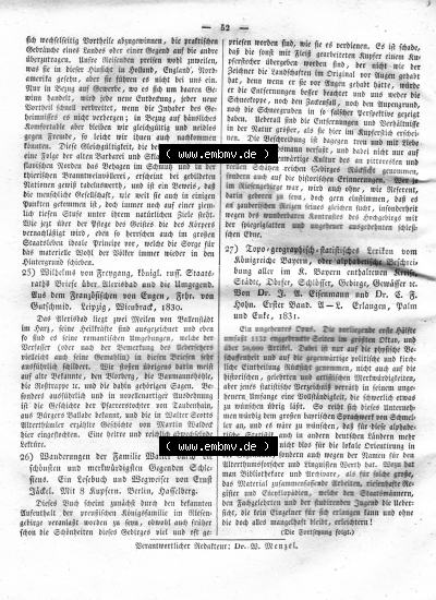 Morgenblatt 1832, Freitag 3 Februar, Nr. 13, Seite 52, Literaturblatt mit Länder und Völkerkunde. Sammlung