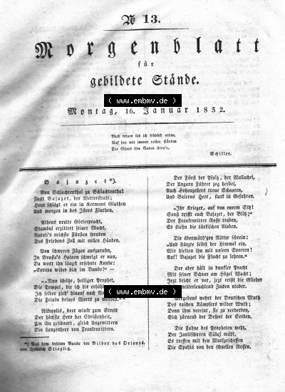 Morgenblatt 1832, Montag, 16 Januar, Nr. 13, Seite 49, Bajazet. Sammlung