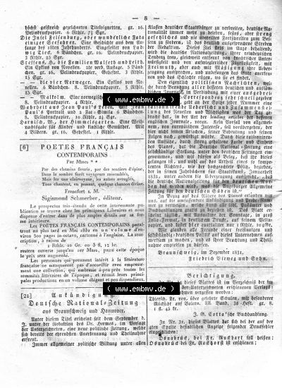 Morgenblatt 1832, Sonnabend 14 Januar, Nr. 2, Seite 8. Notiz für Deflamatoren. Sammlung