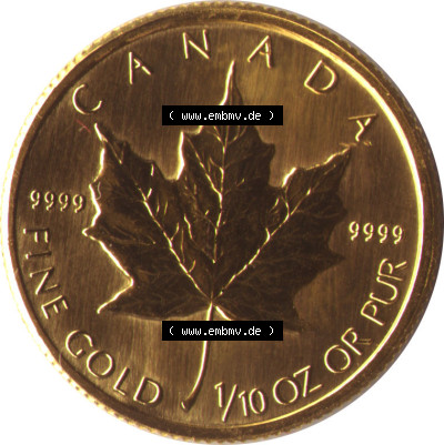 Amerika Kanada / Canada Goldmünze 1993, 5 Dollar 1/10 Unze. Hier befindet sich eine Goldmünze aus Kanada als Digitales Bild... Sammlung