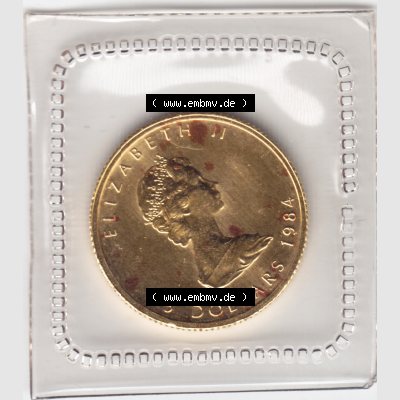 Amerika Kanada / Canada Goldmünze 1984, 5 Dollars 1/10 Unze Gold. Hier befindet sich eine Goldmünze aus Kanada als Digitales Bild im online Katalog zum katalogisieren und... Sammlung