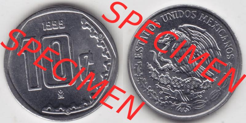 Münzen Mexiko / Mexico 1992-2009, 10 Centavos 1999. Hier befindet sich die einer Umlaufmünze aus Mexiko / Mexico als horizontales Bild der Vorderseite und Rückseite... Sammlung
