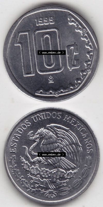 Münzen Mexiko / Mexico 1992-2009, 10 Centavos 1999. Hier befindet sich die einer Umlaufmünze aus Mexiko / Mexico als vertikales... Sammlung