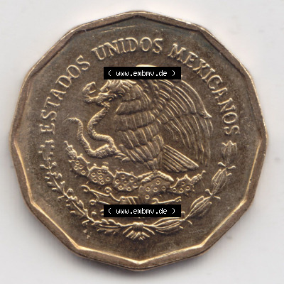 Münzen Mexiko / Mexico 1992-2009, 20 Centavos 1999. Hier befindet sich die Rückseite einer Umlaufmünze aus Mexiko / Mexico... Sammlung