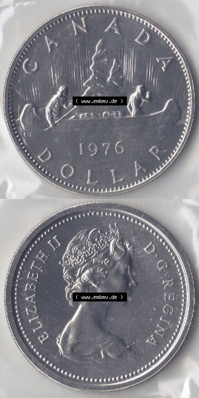 Kanada / Canada Umlaufmünze 1975-1976, 1 Dollar 1976. Hier befindet sich die Vertikale Ansicht einer Umlaufmünze 1976 aus Kanada... Sammlung