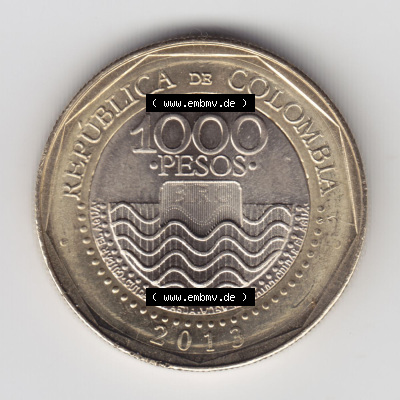 Kolumbien Umlaufmünzen 2013, 1000 Pesos. Hier befindet sich die Vorderseite einer Umlaufmünze aus Kolumbien als Digitales Bild... Sammlung