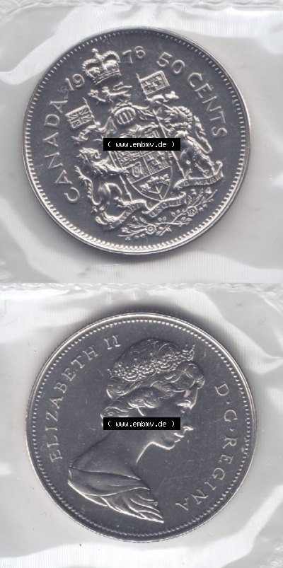 Kanada / Canada Umlaufmünze 1968-1976, 50 Cent 1976. Hier befindet sich die Vertikale Ansicht einer Umlaufmünze 1976 aus Kanada... Sammlung