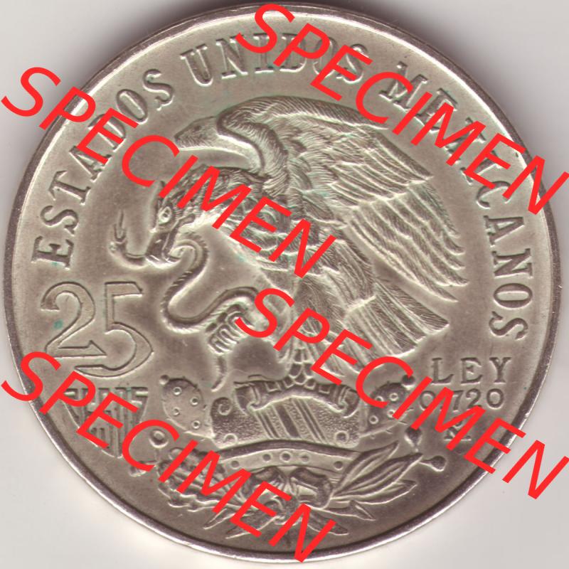 Münzen Mexiko / Mexico 1968-1968, 25 Pesos Olympia, Silbermünze. Hier befindet sich die Rückseite einer Silbermünze aus Mexiko / Mexico als Digitales Bild... Sammlung